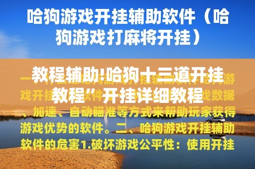教程辅助!哈狗十三道开挂教程	”开挂详细教程